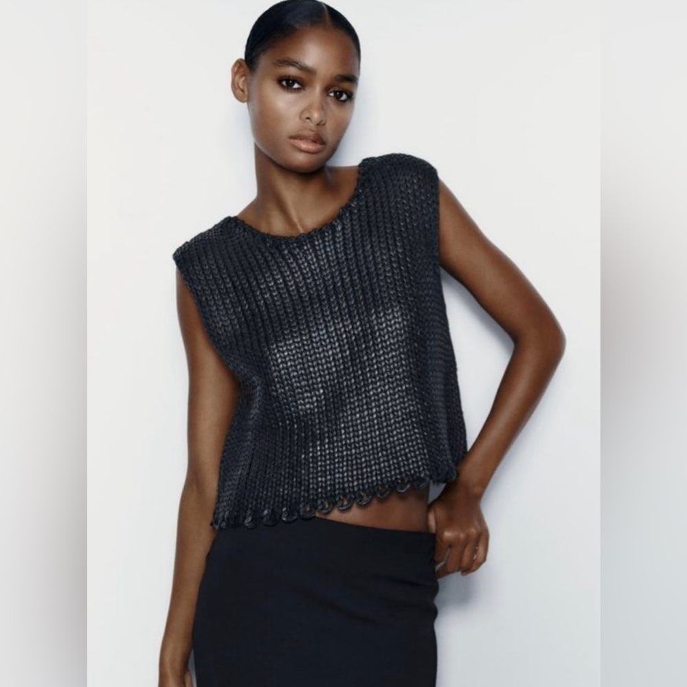 Zara Black Foil Sleeveless Sweater